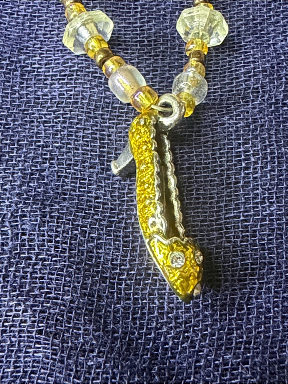 Yellow Crystal Beaded Necklace with Gold Heel Charm